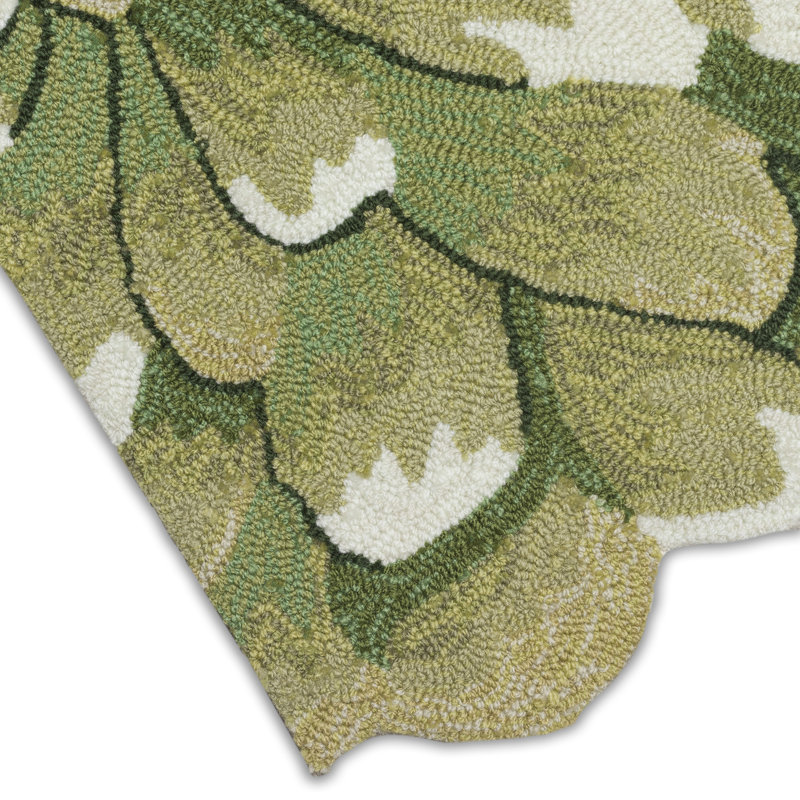 Ismay Floral Polyester Water Resistant Kitchen Mat, Round 3', Green