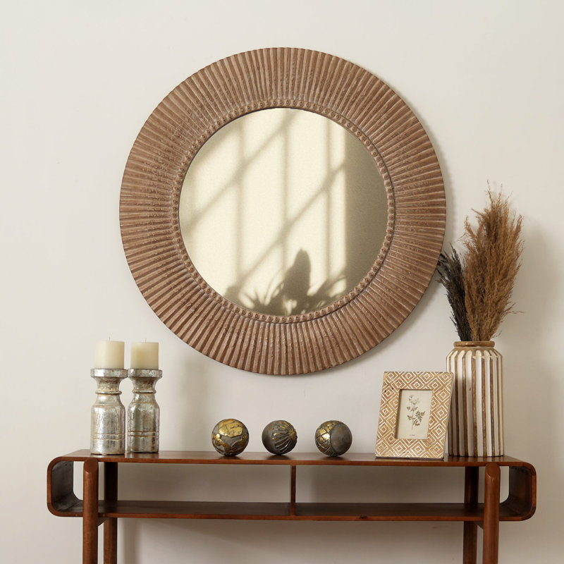 Wall Mirror | Accent Mirror | Rustic Farmhouse Style Hand carved Wooden Decorative Hanging Mirror-36 Inches