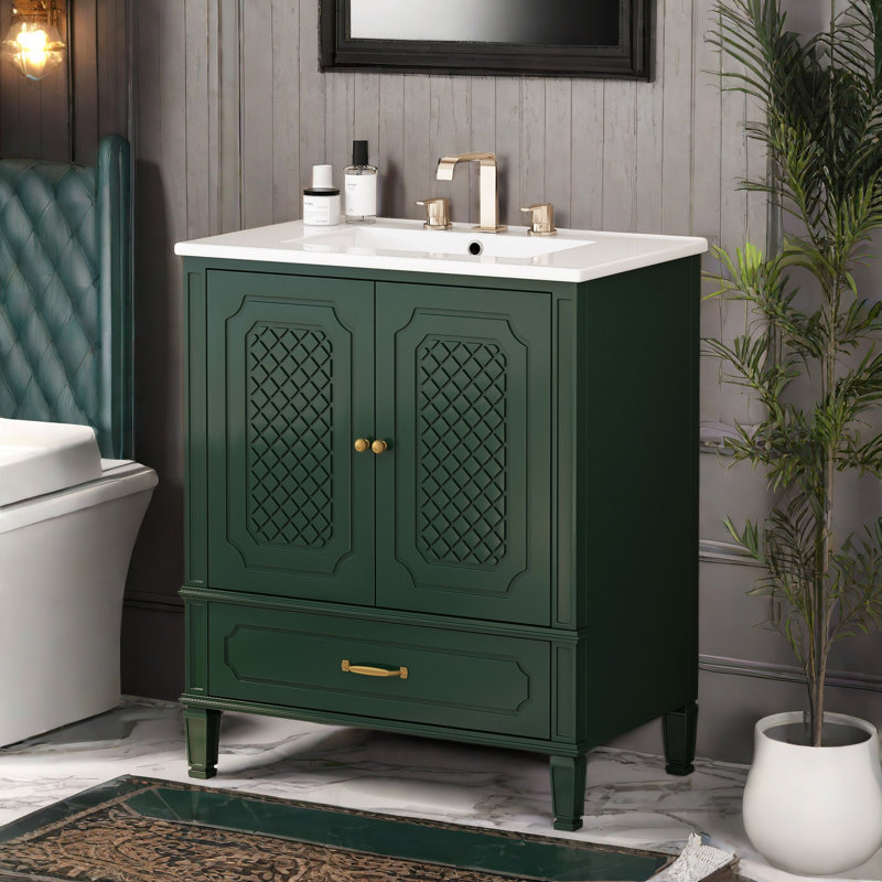 Meuble-lavabo 30 po avec comptoir en céramique, Vert