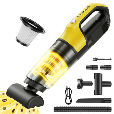 10000PA Hand Held Vacuums 4-in-1 Hand Vac Cordless Rechargeable HEPA Filter Large Capacity Dust Cup for Car Office Home Pets Hair, Yellow