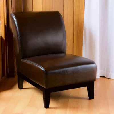 Fauteuil de chambre rembourré en cuir brun, design élégant, l 34,63 po x H 34,5 po, aspect moderne, l 24,5 po x P 34,63 po