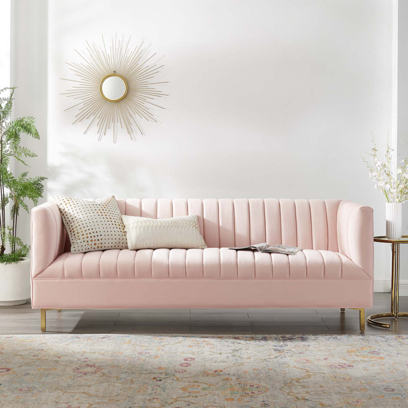 Canapé Shift Channel, Velours rose