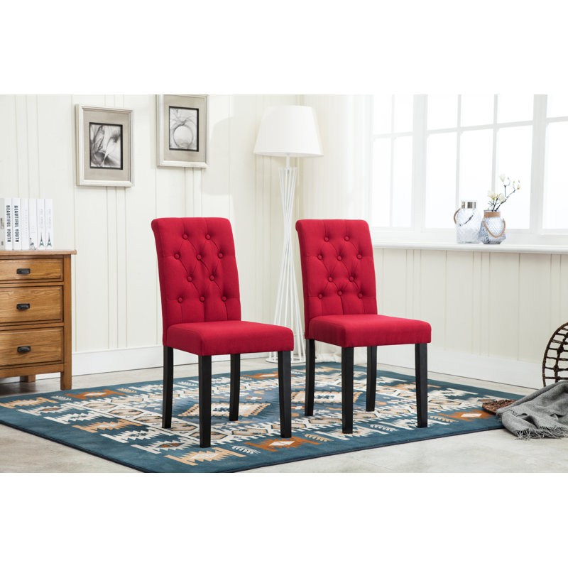 Brainard 46cm H Tufted Linen Upholstered Side Chair, Red, 2