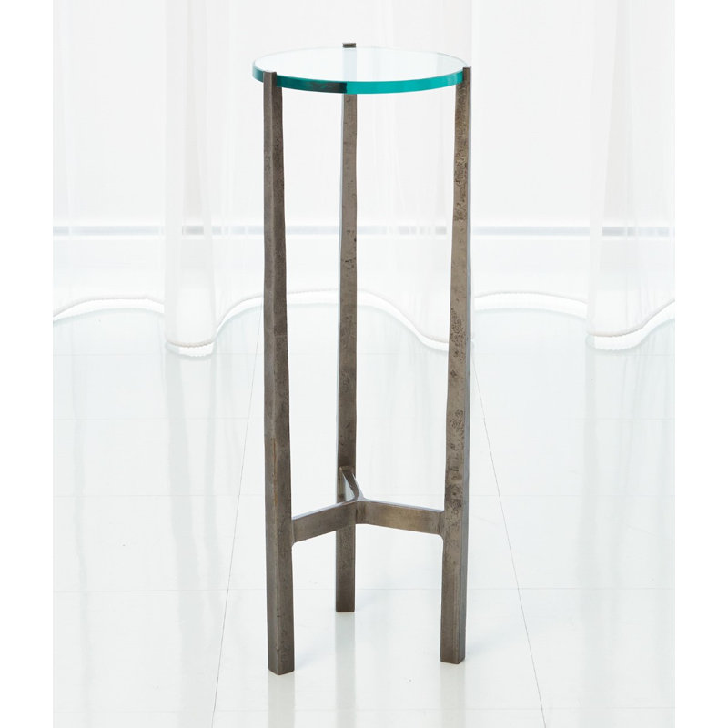 Oculus Glass Top End Table, Natural Iron