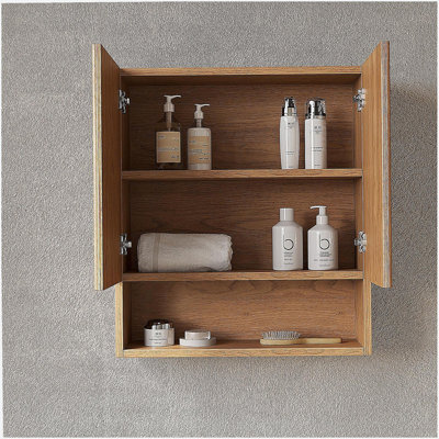 TOBI 26" Wall-Mounted Striped Bathroom Cabinet, with Doors, Shelf and Open Storage Compartment Over The Toilet Storage Cabinet for Bathroom, Kitchen, Laundry Room, Natural Color