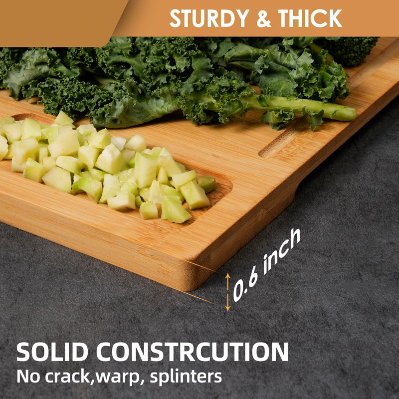 Cutting Boards for Kitchen, (Set of 3) Kitchen Chopping Board with 3 Built-In Compartments and Juice Groove Heavy Duty Serving Tray Wood Butcher Block and Wooden Carving Board