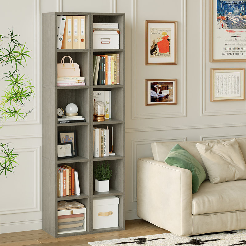 Trammell 6-Tier Open Tall Skinny Bookshelf, Floor Standing Bookcase Storage Shelves, Gray