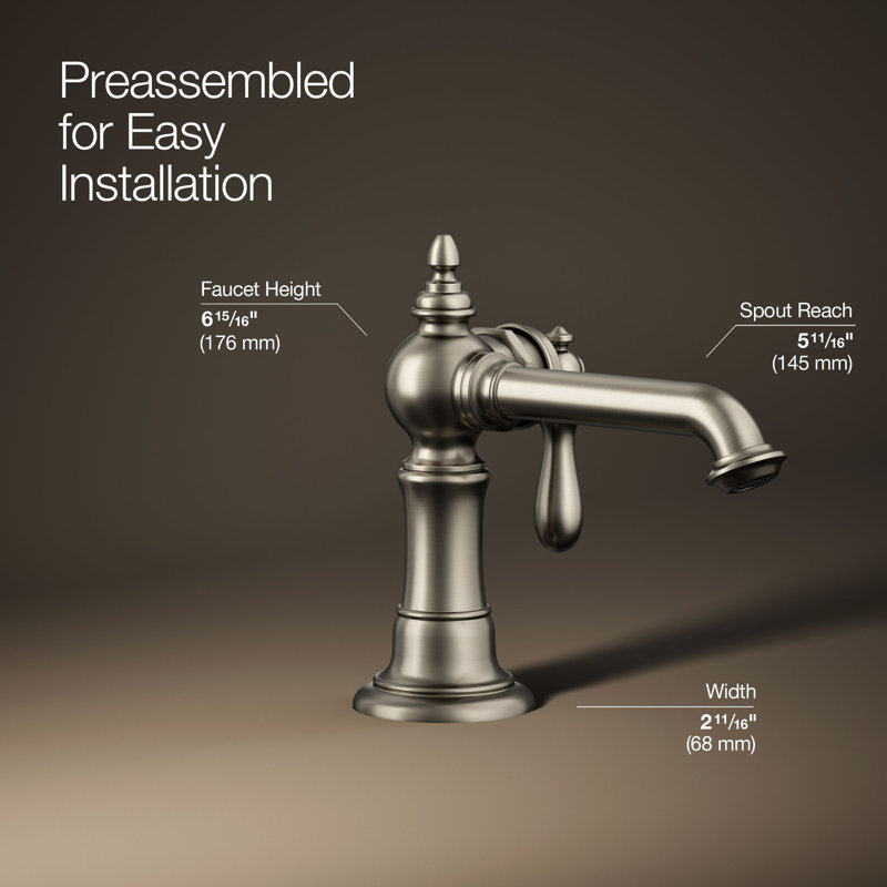 Artifacts® Single Hole Bathroom Faucet with Drain Assembly, Vibrant Brushed Nickel