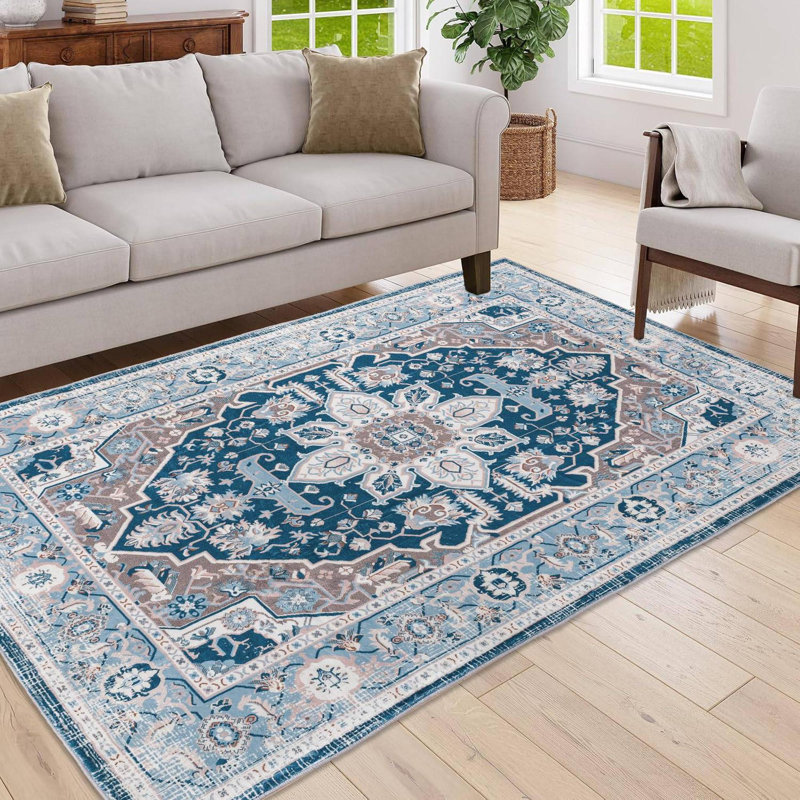 Tapis lavable antidérapant rétro Bohemian, Rectangle 5 pi x 7 pi
