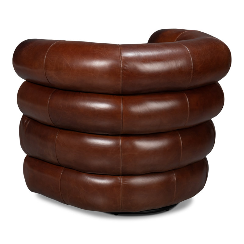 Swivel Barrel Chair, Brown Leather