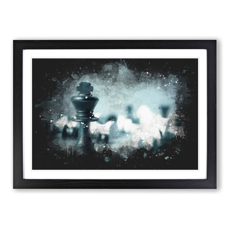 A Chess Battle Paint Splash - Picture Frame Graphic Art, Black Framed, 24cm H x 33cm W x 2cm D