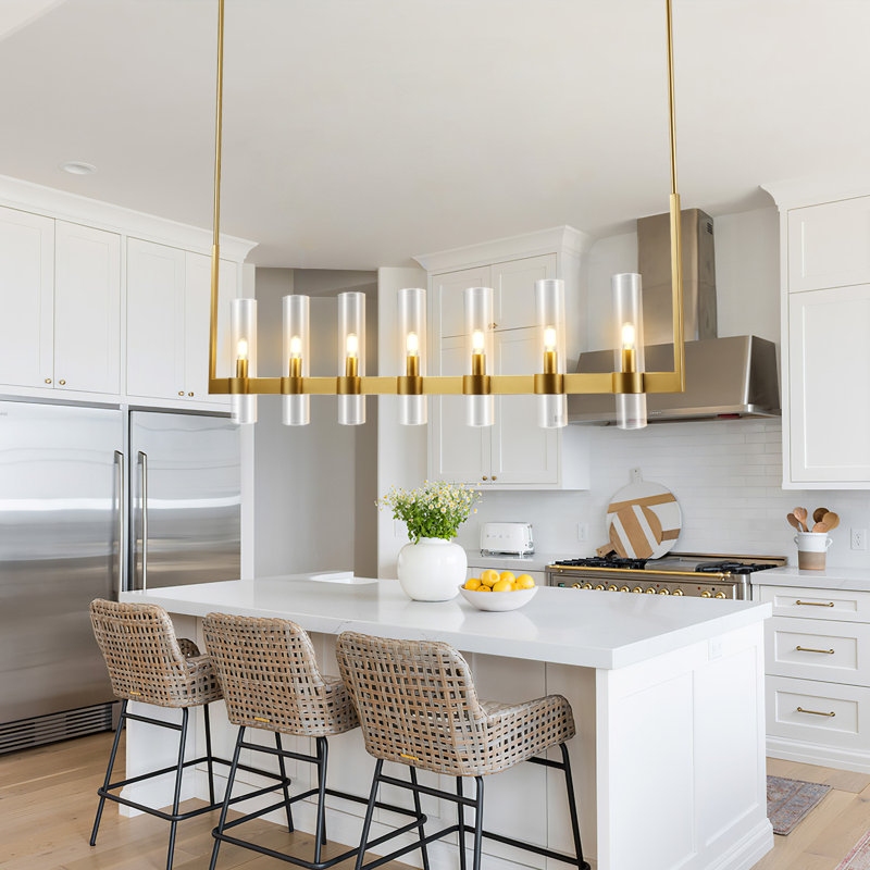 7-Light Dimmable Linear Kitchen/Island Chandelier, Brass