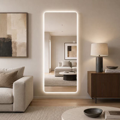 Frameless LED Full Length Mirror with 3 Color Dimmable Lights 5mm Copper Free Shatter Resistant Glass