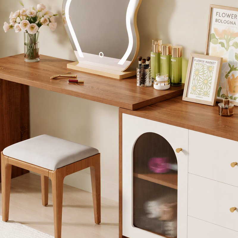 Coiffeuse à maquillage moderne, coiffeuse à 3 tiroirs et armoire