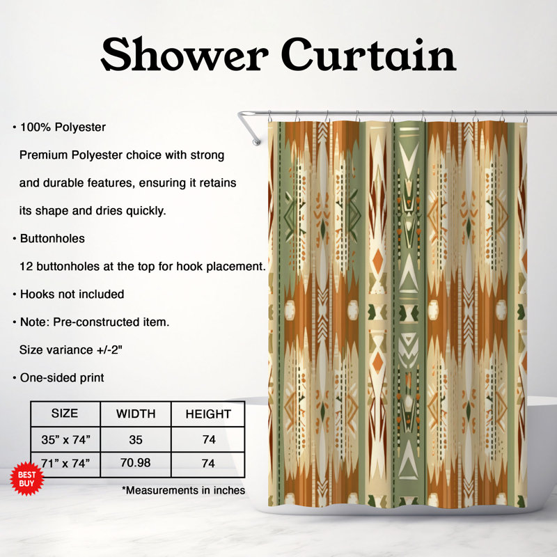 Earth Bohemian - Rideau de douche Premium, H 74 po x l 71 po