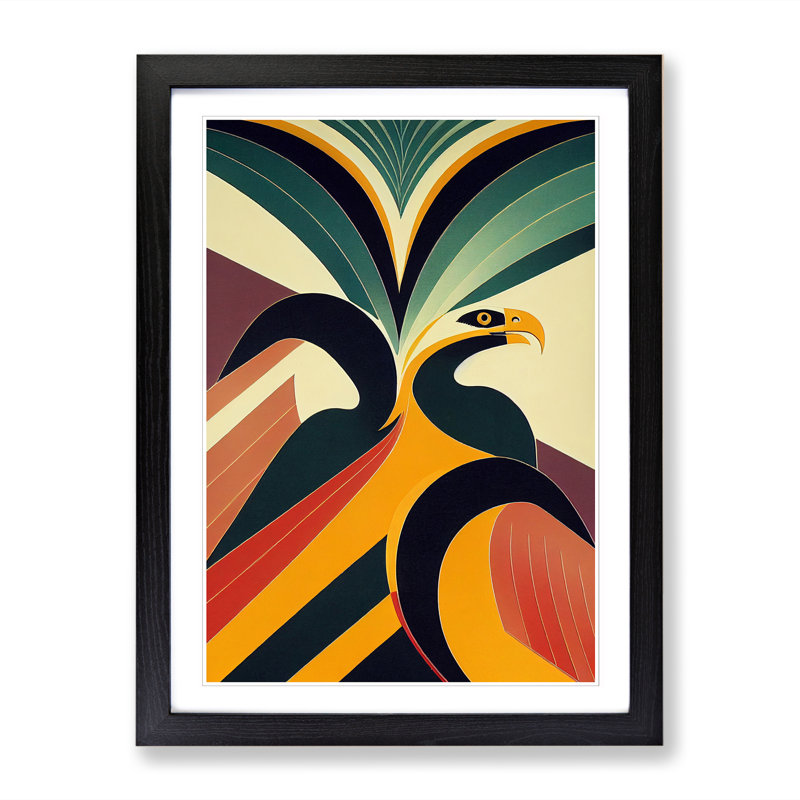 Eagle Art Deco Style - Framed Print, 64cm H x 46cm W x 2cm D, Oak