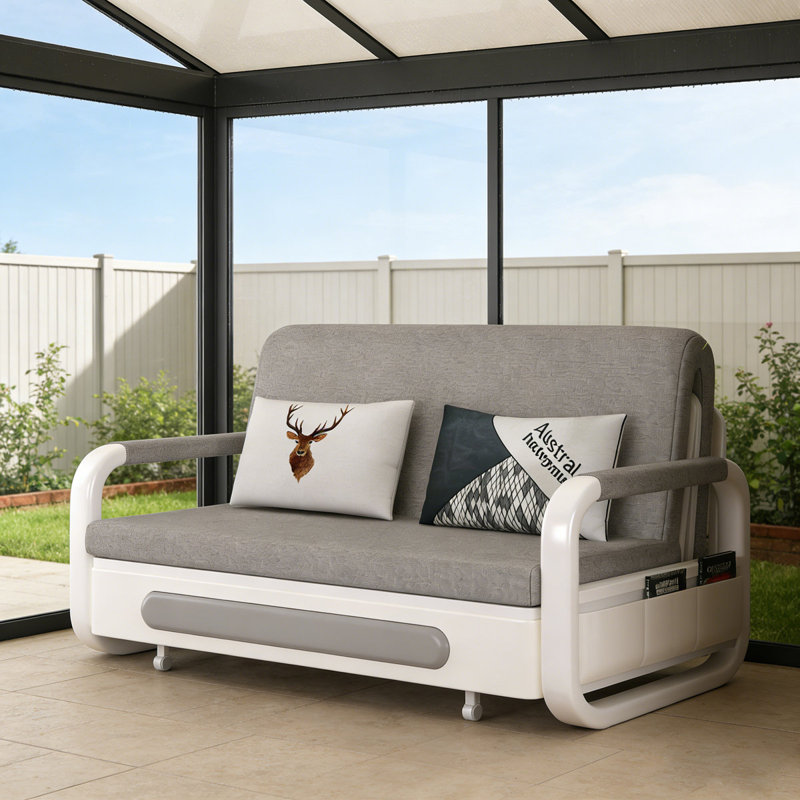 Modern Convertible Sofa Bed, Features Storage & Latex Mattress, Grey Upholstery with White Frame, Space-Efficient for Living Rooms & Studios Fast Dispatch From UK Warehouse — 2 Working Days//Deliver within 3-5 working days.