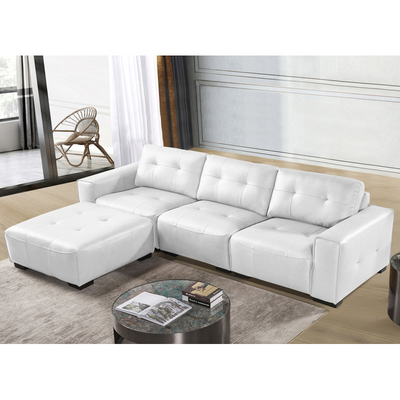 4 Piece Modular Pu Leather L-shape Couch With Ottoman, Snow White Faux Leather
