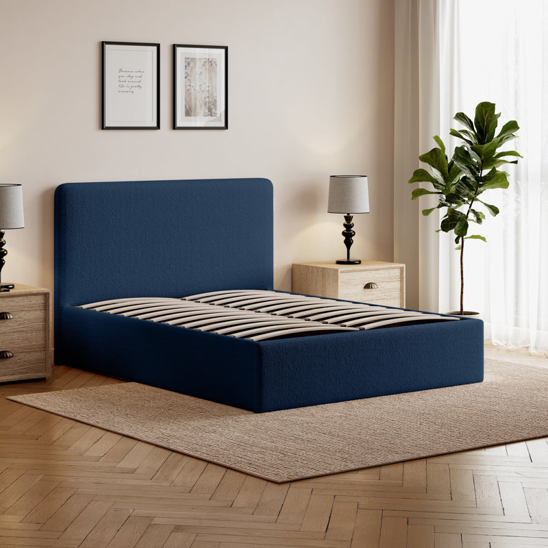 Revaz Upholstered Ottoman Storage Bed, Double (4'6), Dark Blue
