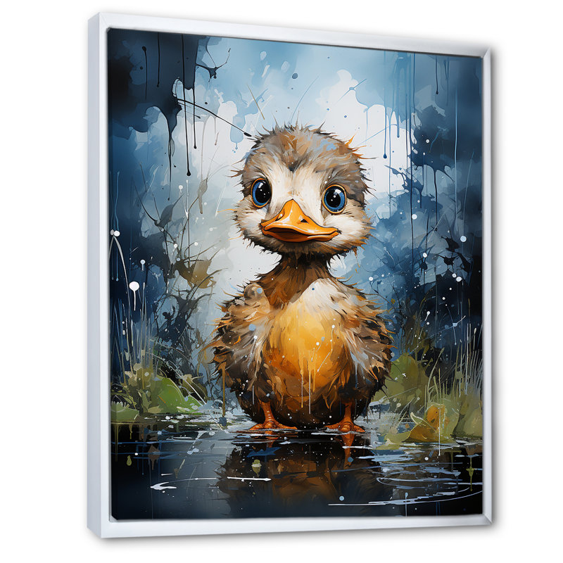 Mignon canard bleu et jaune pour chambre de bébé, Cadre flottant blanc, 40" H x 30" W