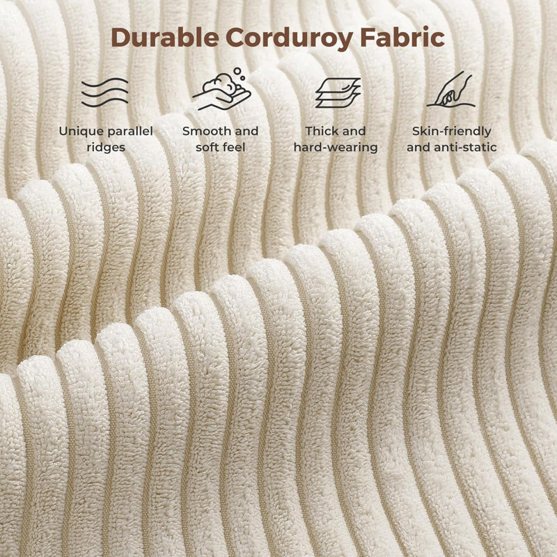 Modular Corner Sofa, L-shaped Couch With Movable Ottoman, Comfy Corduroy Couch With Spring Cushion, Beige