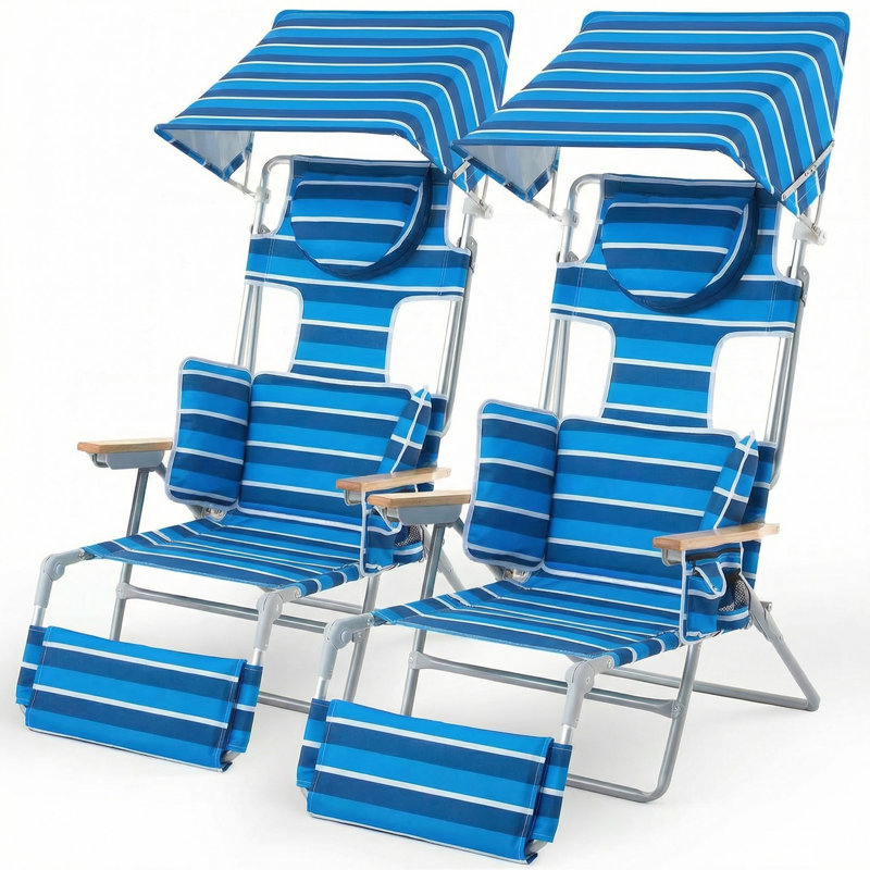 Backpack Folding Beach Chair With Adjustable Sunshade, Backrest And Footrest, Reclining Lounge Chair Facedown Tanning Chair For Beach Camping Pool Patio