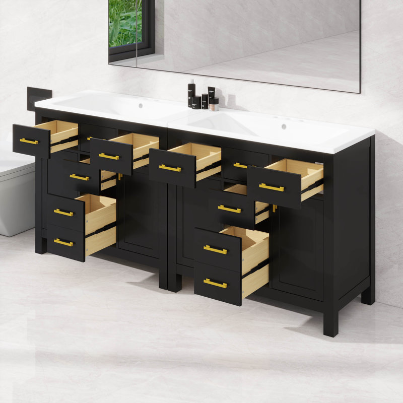 Modern Freestanding Bathroom Cabinet With Drawers & Cabinets, Black