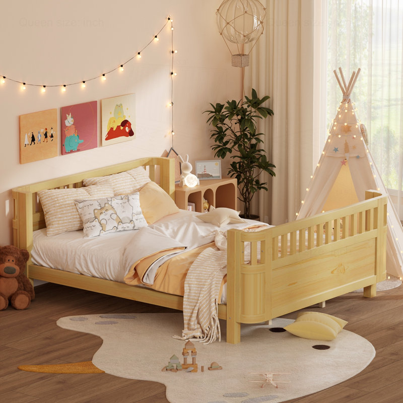 Lit plateforme en bois avec rails, Naturel
