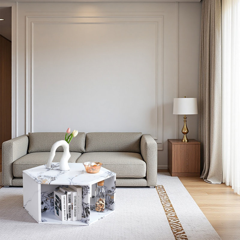 Table basse hexagonale en MDF, autocollants à motifs caractéristiques, conception à plusieurs trous pour donner plus d'espace de rangement, conception simple et pratique qui la rend idéale pour toutes sortes de décors de style.