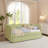 Daybed With Trundle Sofa Bed No Box Spring Needed, With USB Port And Adorable Wave Shaped, Linen Fabric-1641491132
