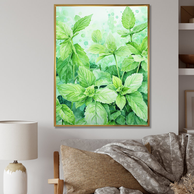Herbes, menthe, fraîcheur 3 - Art floral, Cadre flottant doré, H 32 po x l 16 po