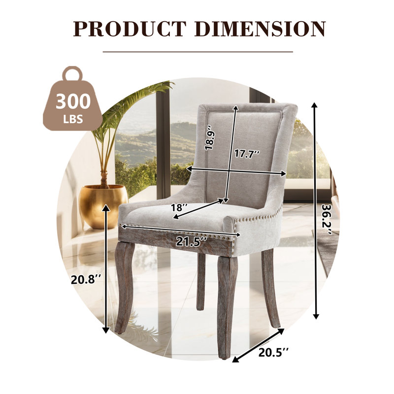 Solid Wood Fabric Upholstered Dining Chairs Kitchen Chairs (Set of 6), Beige, 6