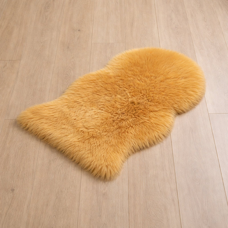 Oval Solid Colour Sheepskin 60cm X 110cm Area Rug, Ochre