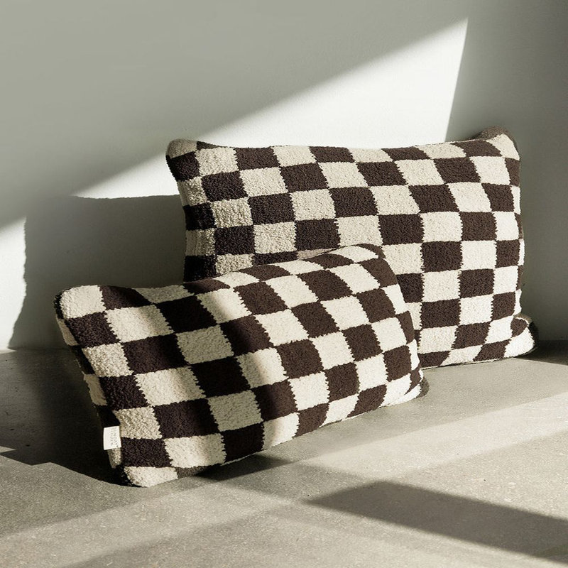 Checkerboard Lumbar Pillow Cover & Insert, 20" H x 20" W' x 1.4" D, Mocha/Sahara Tan Checkered