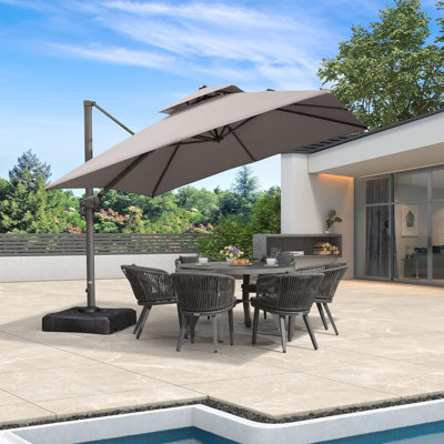 11' Rectangular Umbrella Eco-Friendly Fabric Cantilever Umbrella with Base and Soft Colours Changing Light for Umbrella