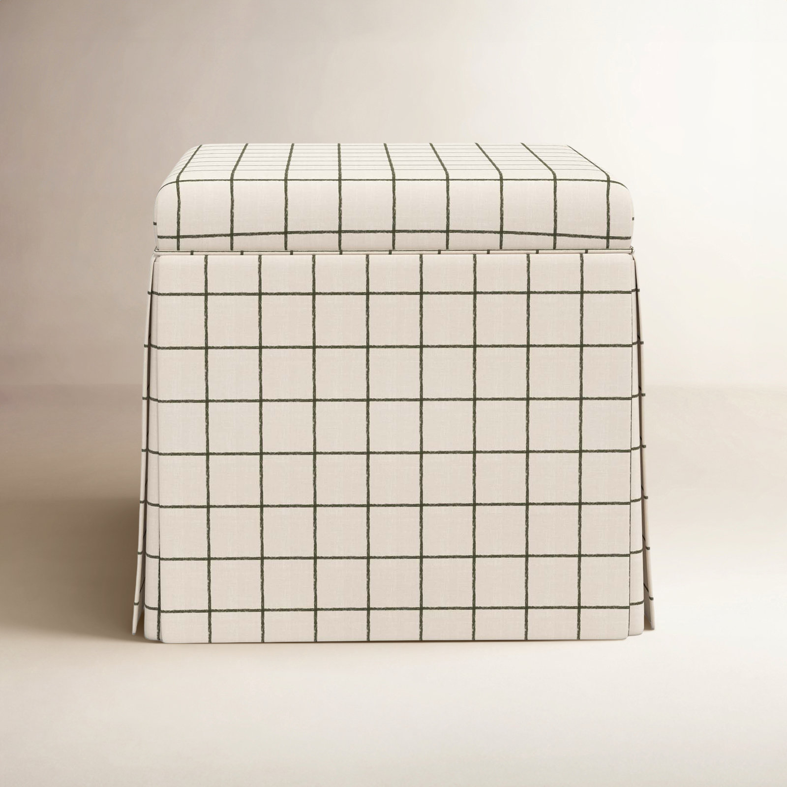 Jebb 20" Cotton Ottoman, Line Tattersall Green