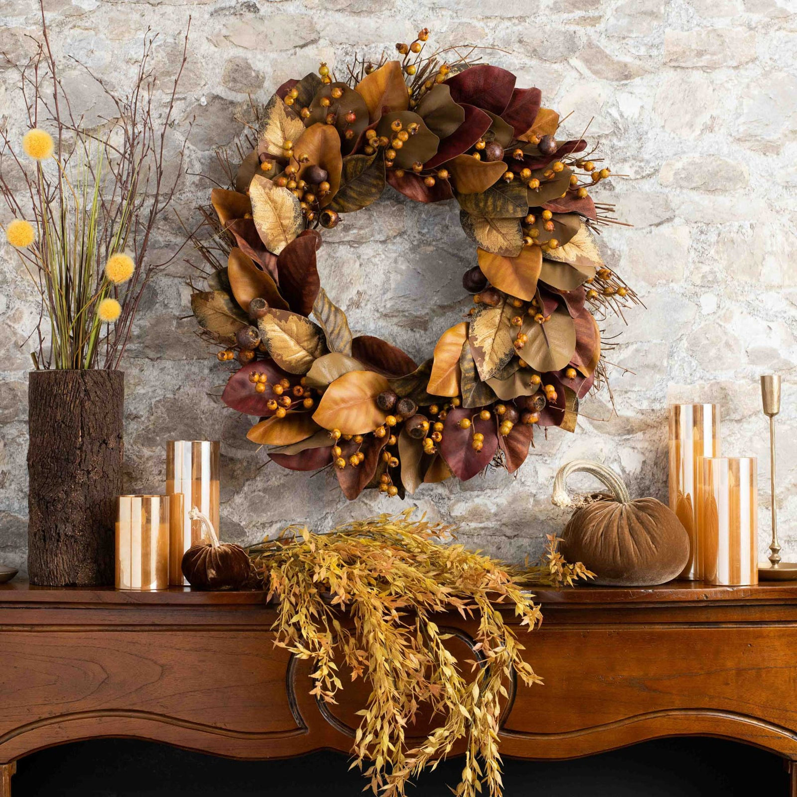 Thanksgiving Silk Wreath, 30" H x 30" W x 6" D