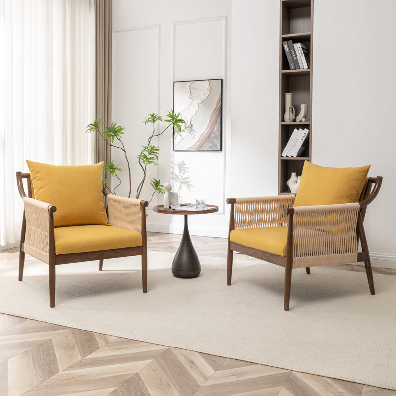 Chaise d'appoint rembourrée en bois massif Cofield, Jaune