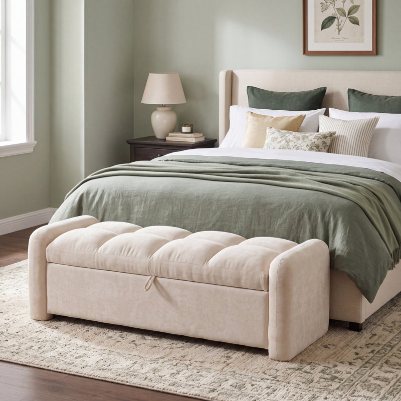 Modern-style Oversized Storage Bench, Beige Chenille