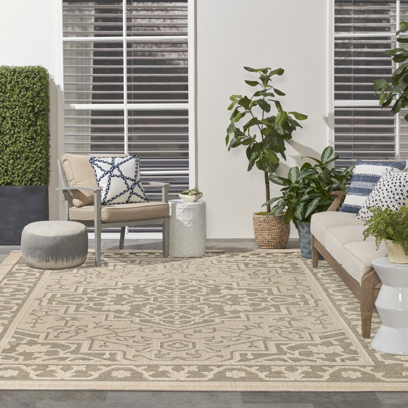 Gerritt Taupe Olive Outdoor Rug, Rectangle 8' x 10'