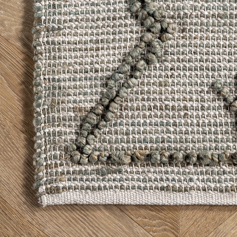 Geometric Hand Hooked Jute/Cotton Light Gray/Ivory Area Rug, Rectangle 4' x 6'