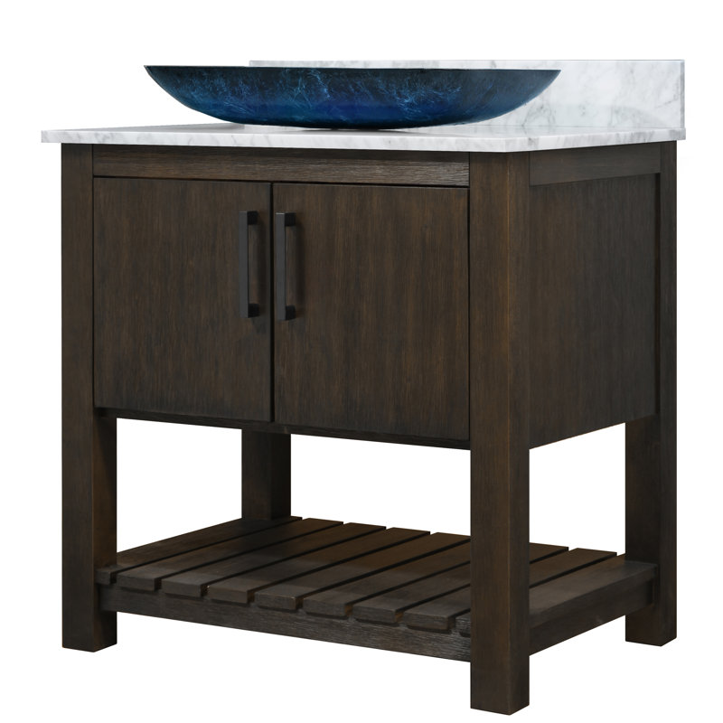 Meuble-lavabo de 30 po avec comptoir et lavabo en marbre de Carrare, quincaillerie et miroir noir mat, Noir mat