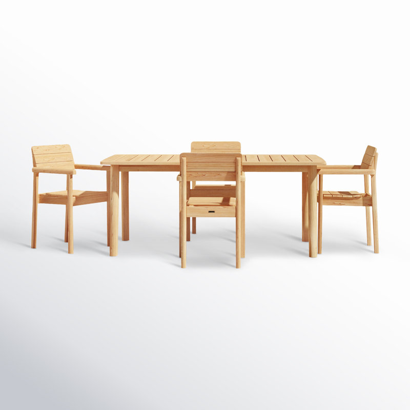 Ensemble de salle à manger de table rectangulaire en teck 5 pièces avec fauteuils empilables Sigrid