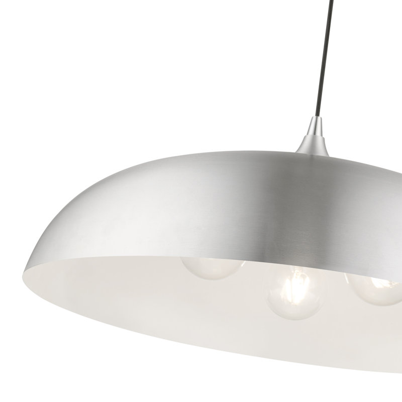 Luminaire suspendu en forme de dôme Harleigh, Aluminium brossé / chrome poli, Aluminium brossé / blanc brillant