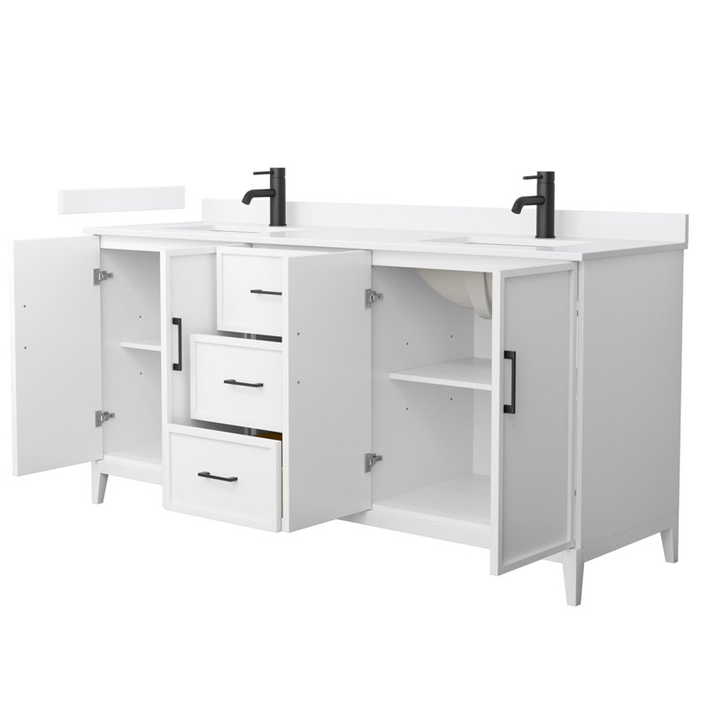 Elan 72'' W Vanity, White, Matte Black, Carrara Cultured Marble