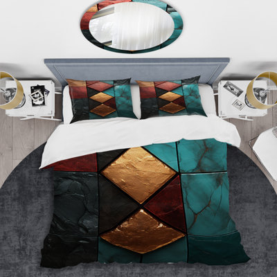 Blue And Red Chevron Tile Elegance III - Abstract Tile Duvet Cover Set