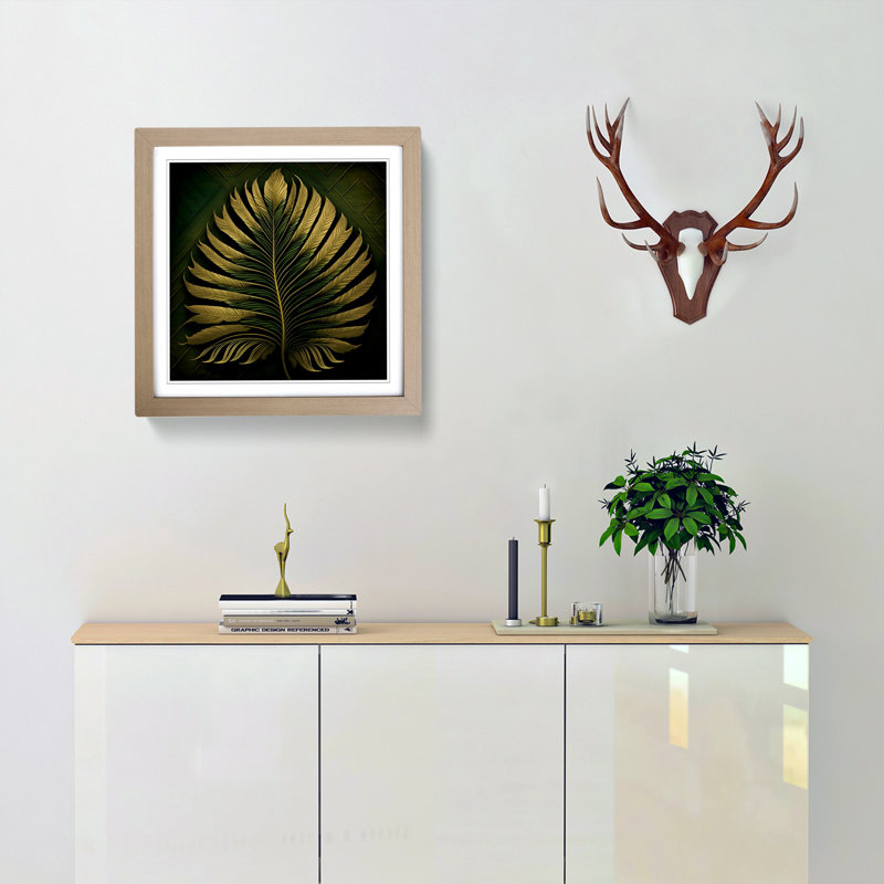 Palm Leaf Ornamental - Single Picture Frame Print on Wood, Oak