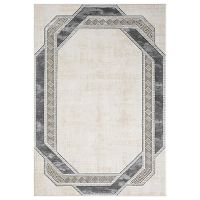 Tapis moderne à bordure abstraite avec cadre moderne 5 x 7 pour tapis de salon