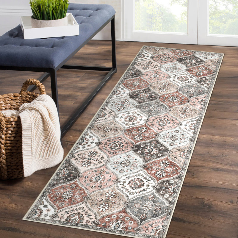 Tapis lavable tapis antidérapant antidérapant pour tapis de salon rétro, Rose, Rectangle 10 pi x 13 pi