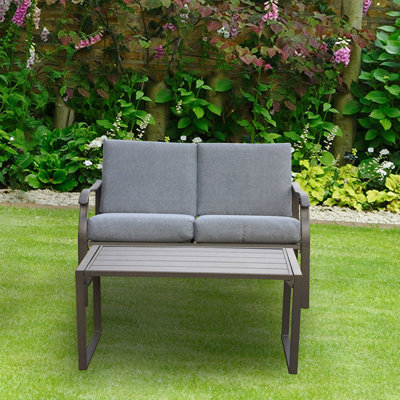 Ensemble de causeuse et table d'extérieur 2 pièces avec coussins, mobilier de patio moderne en métal